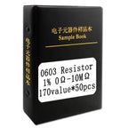 Resistor Book capacitor Book 2 in 1 Smd Book chip Sample 0201 0402 0603 0805 1206 170 values 25pcs 0R~10M 1% resistor assortment