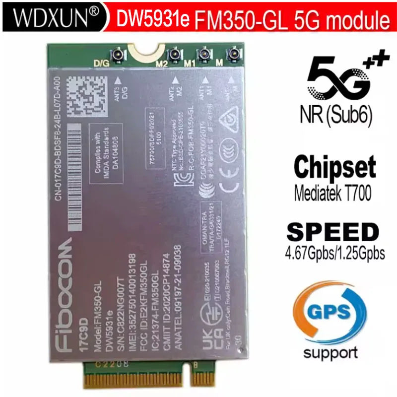 Fibocom FM350-GL DW5931e DW5931e-eSIM 5G M.2 Module for Dell Latitude 5531 9330 3571 Laptop 4x4 MIMO GNSS Modem