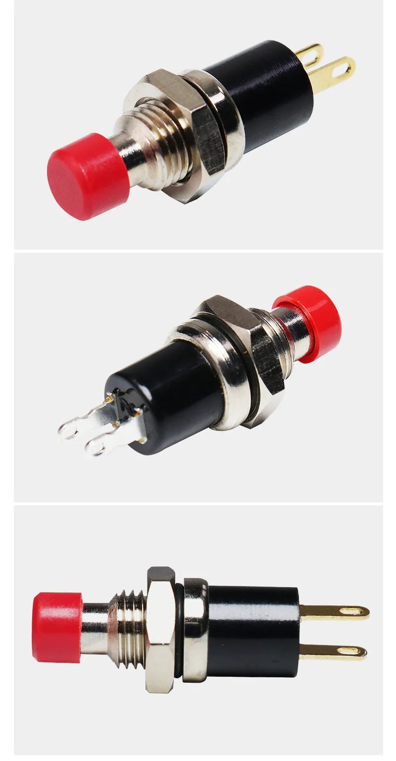 5mm 7mm 10mm Mini Push Button Switch Latching Self Reset Red High Head Small Buttons Switches 2 pins 1NO 1NC 3A/125V 1A/250V