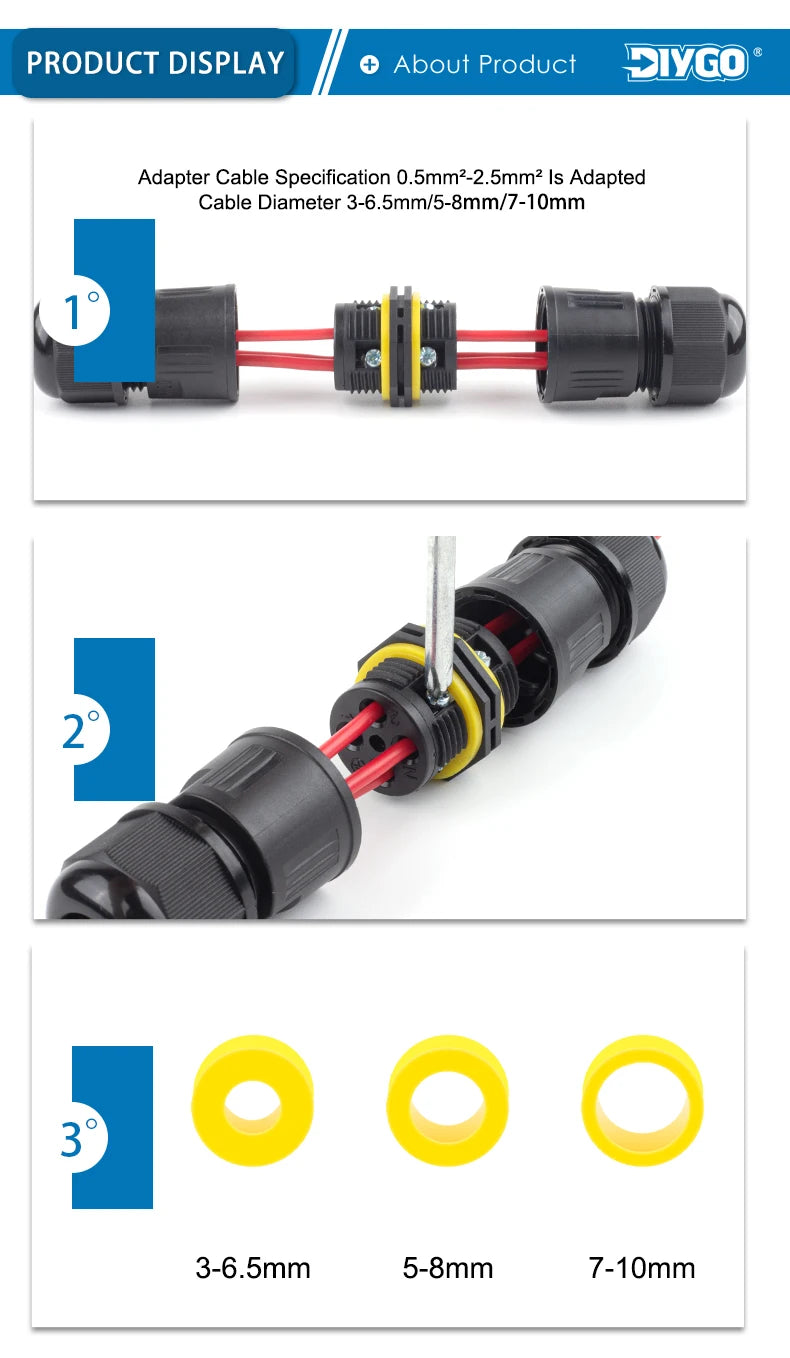 IP68 M16 Waterproof Connector,Electric Junction Box 2/3Pin Screw connection Solderless For 3-10mm Cable,Adapter terminal Outdoor