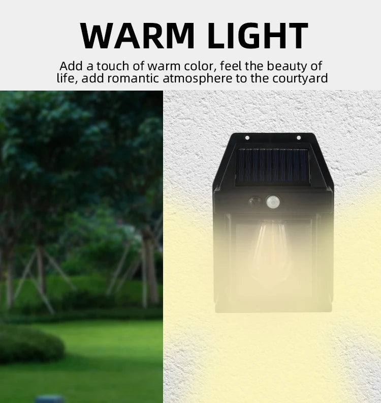Solar Tungsten Night Lamp Intelligent Motion Sensor Wall Lamp 3 Lighting Modes Waterproof Courtyard Garden Decoration Lantern