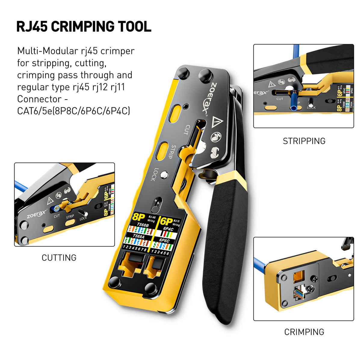 ZoeRax RJ45 Network Tool Kit with CAT6 Crimper Tool,20Pcs CAT6 CAT5 Connectors and Plug Covers,Mini Wire stripper,Blades,