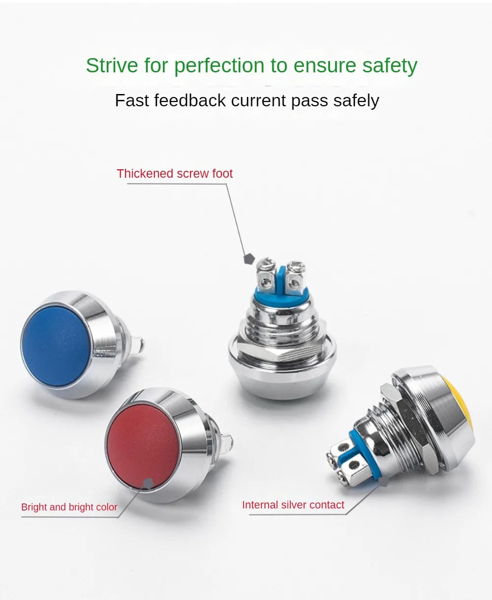 12mm Ball Round Head Metal Push Button Switch Waterproof Reset Self Locking Screw Welding Feet 3A Car Auto Horn Door Bell Swtich
