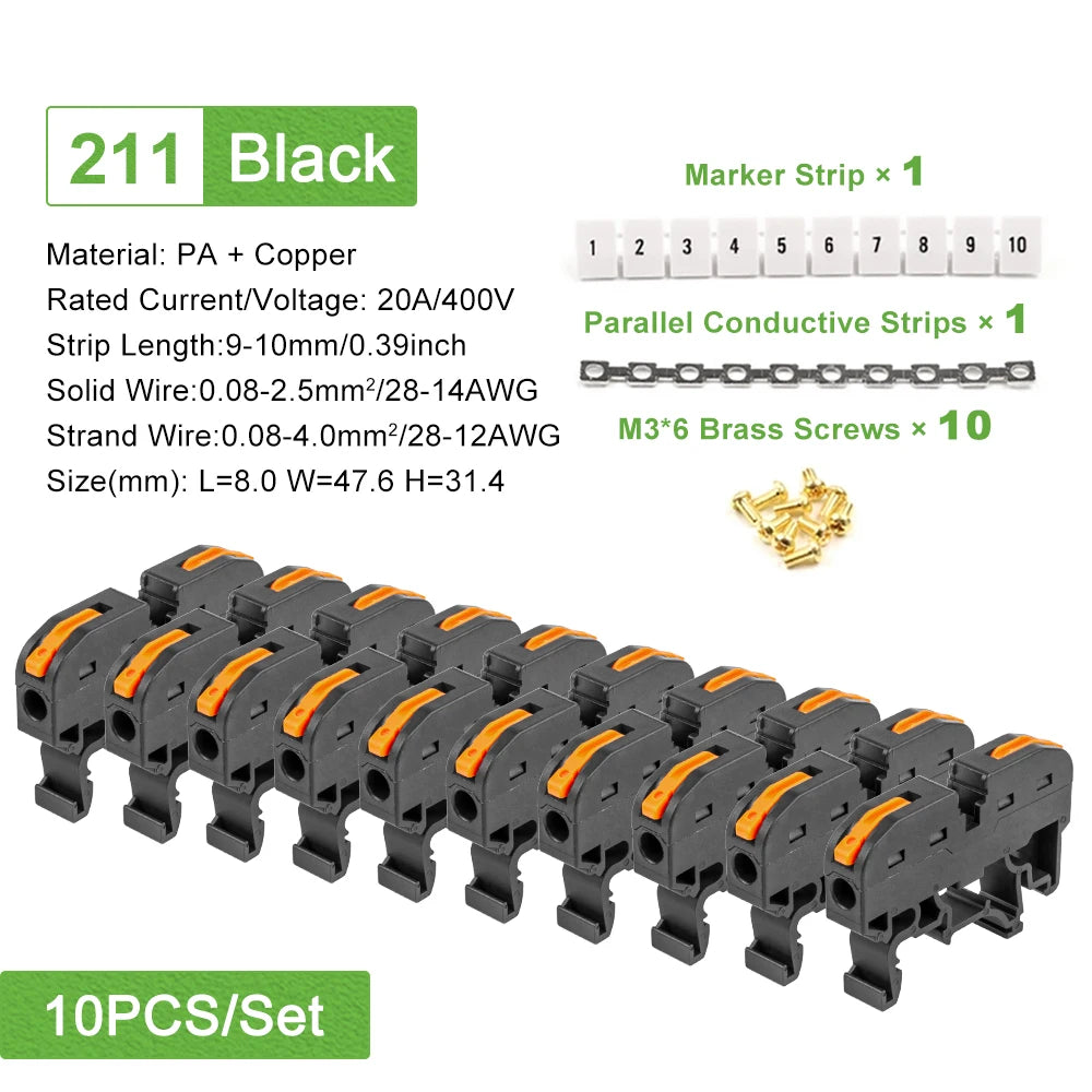 Din Rail Type Various Terminal Block Kit 211 Wire Electrical Conductor Universal Fast Cable Connector With Number Strip Set