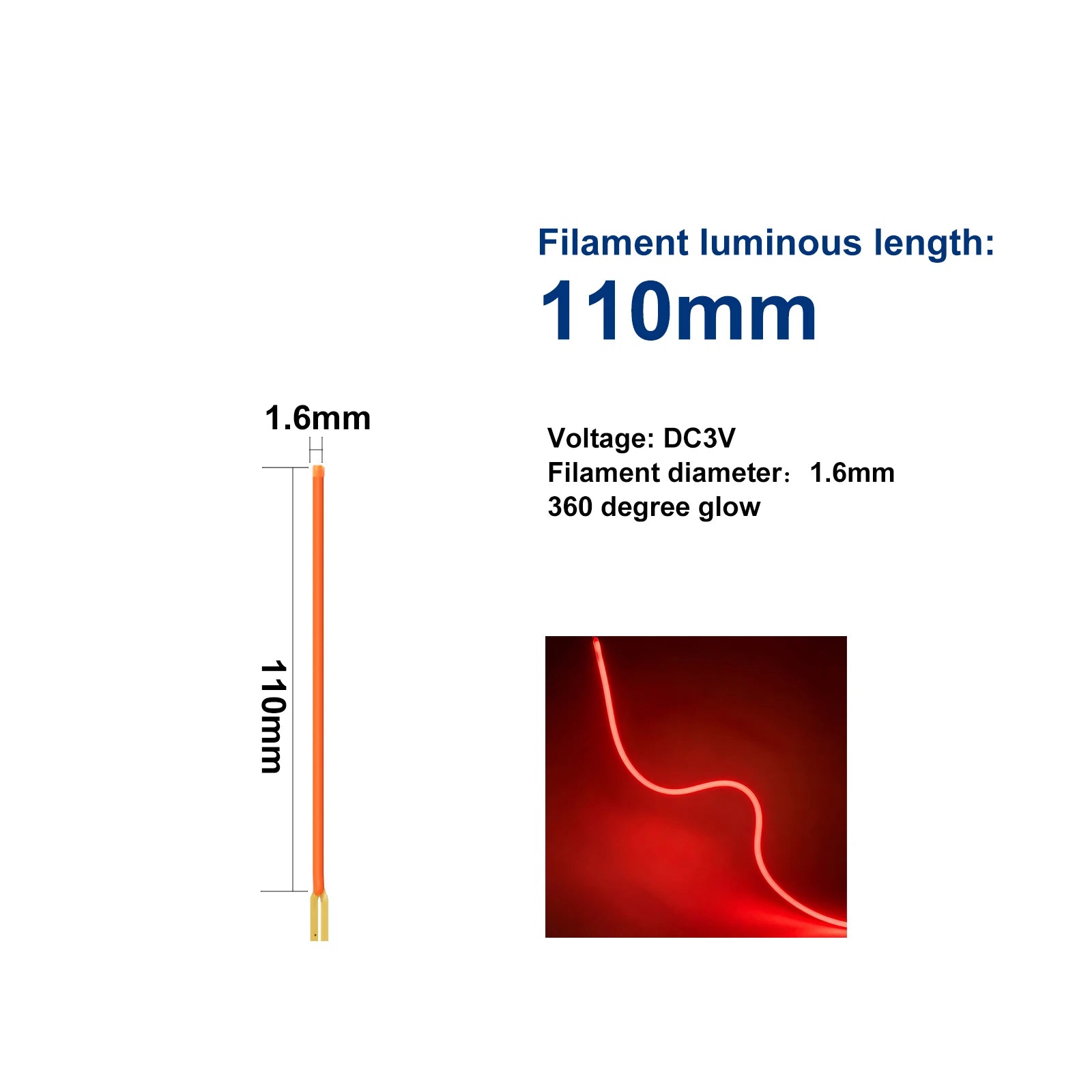 DC 3V Edison Bulb Lamp Parts LED Filament Red/Blue/Green Flexible COB LED Diode 25MM 80mm 110MM 128MM 190MM 255MM 300MM