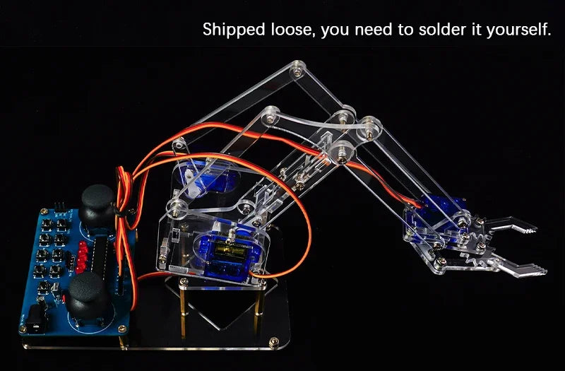 Four Degree of Freedom Assembly Robotic Arm Microcontroller Soldering Kit Acrylic Robotic Arm DIY Maker Learning Parts