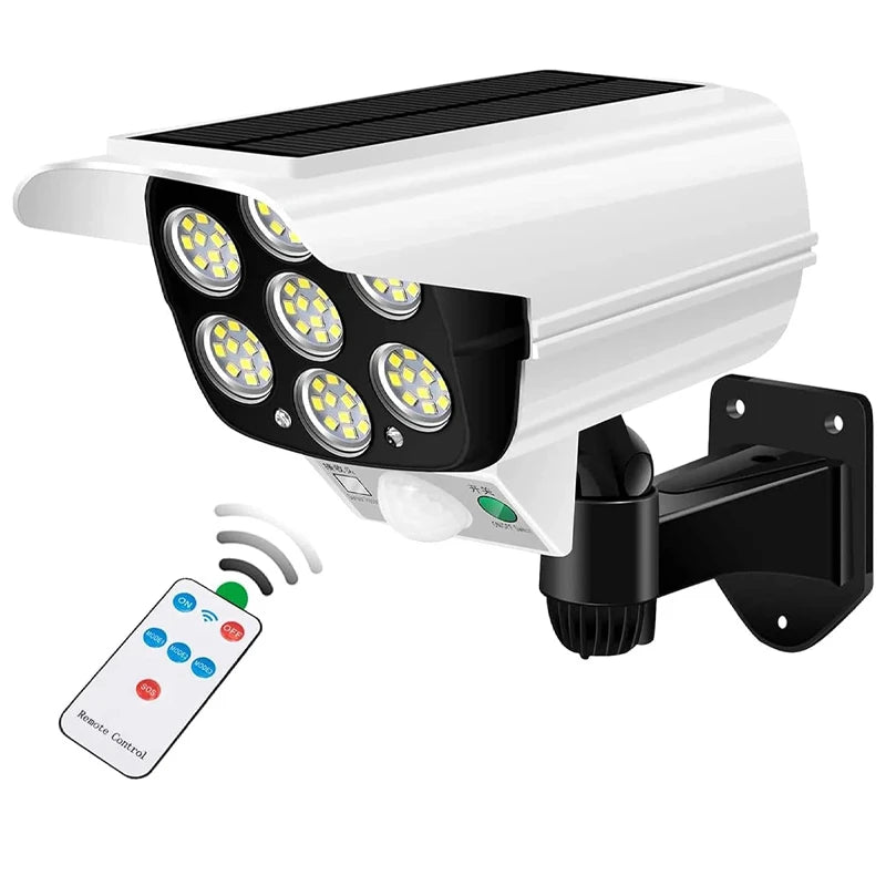 Solar Outdoor Motion Sensor Light 77 LED Spotlight With Waterproof Wireless Fake Security Camera for Porch Garden Patio Driveway
