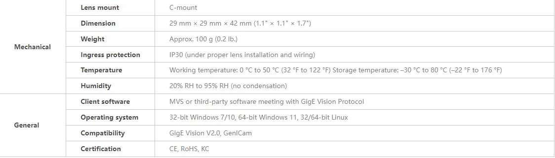 Hikrobot 2MP 1/1.7" Global Shutter CMOS,MV-CU020-90GM,MV-CU020-90GC Industrial Camera,  GigE Interface with POE，