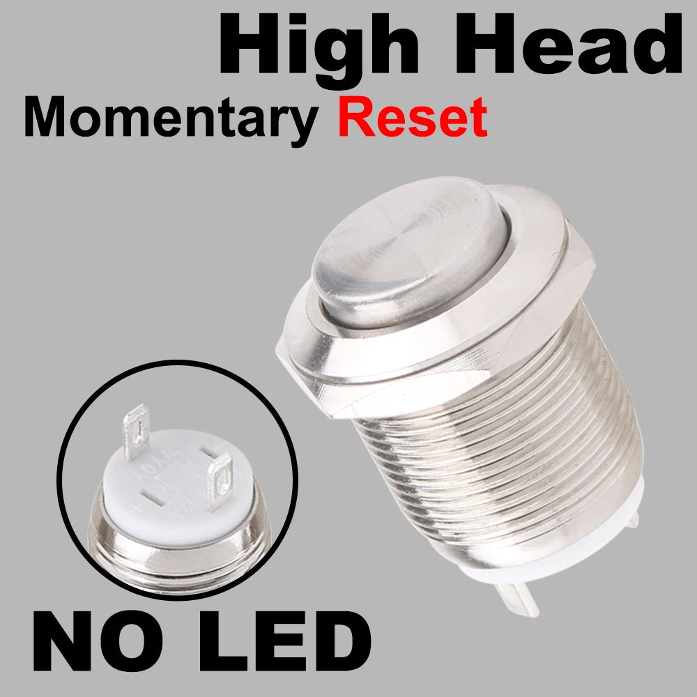 12mm metal push button waterproof nickel plated brass button switch Latching/self-locking/fix high/flat head on-off NO LED