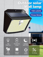 Solar Lights Outdoor 158 LED Solar Wall Lamp Waterproof Wireless Motion Sensor Security 3 Modes Garden Fence Yard Deck Garage