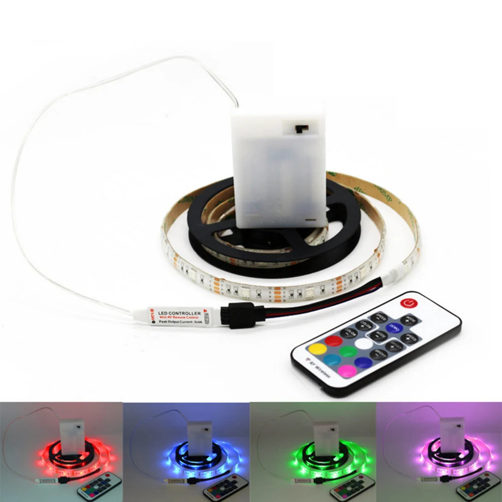 5V 5050 RGB LED Strip Light Battery Power 3 17 24 KEY Remote Control Kit Waterproof Ribbon Tape Stable Led Strips Home Decor