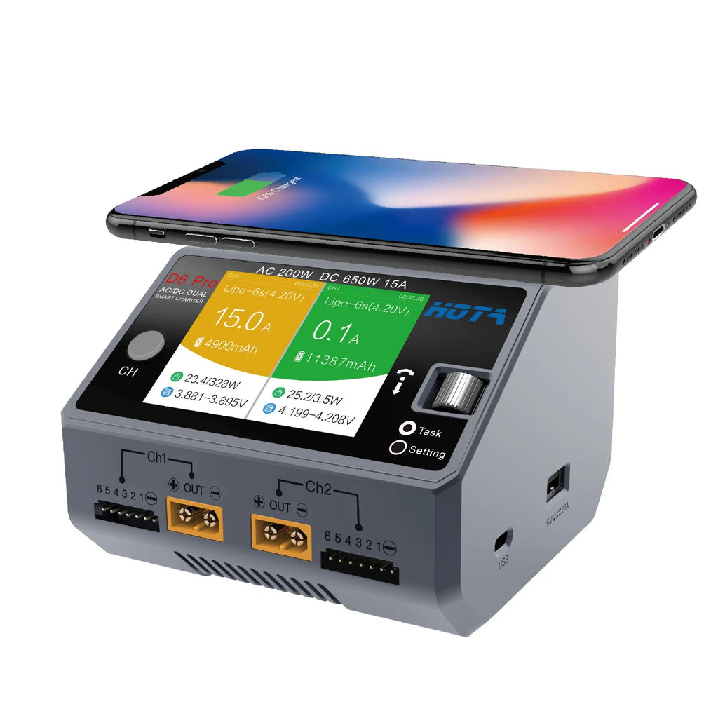 HOTA D6 Pro AC/DC Dual Channel Smart Balance Charger AC200W DC650W 15A for LiPo LiHV NiMH NiCd RC Drone