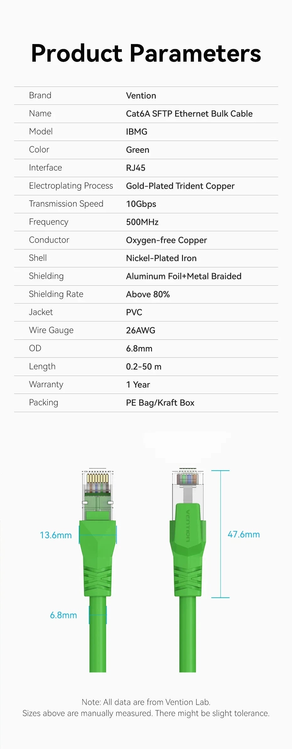 Vention Cat6A Bulk Ethernet Cable 10Gbps SFTP Cat 6A Patch Cord for ADSL PLC Servo Motor Ethernet Swicth PC RJ45 Networking Wire