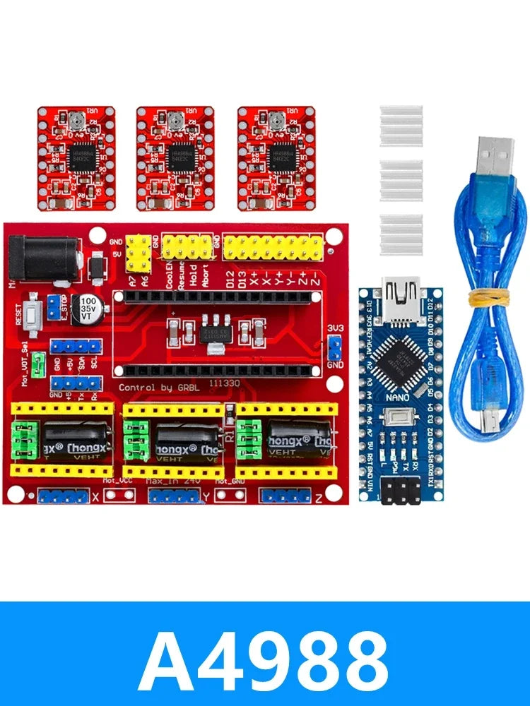 3DV4 CNC Shield V4 + Nano 3.0 + 3pcs DRV8825 Reprap Stepper Drivers Set For Arduino