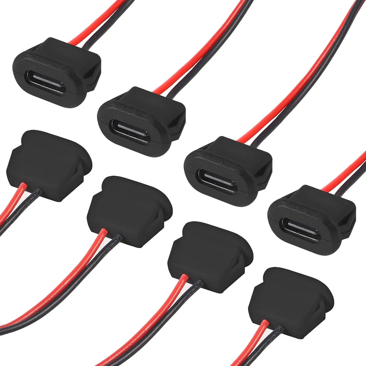 8PCS USB Power Connector USB-C Plug to 2 Pin Bare Wire Open End Connector Type C Female Chassis Waterproof Extension Power Cable