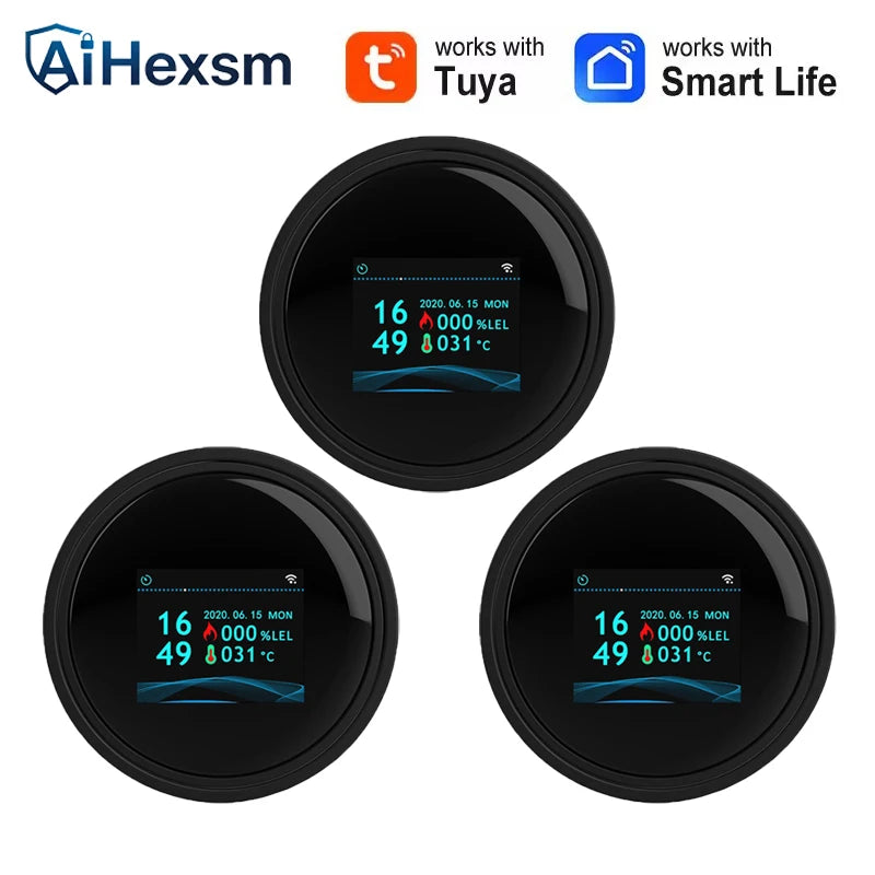 Tuya Wifi Leak With Temperature Function Combustible Gas Detectors Support Home Smart Life Natural Gas Alarm Sensor LCD Display