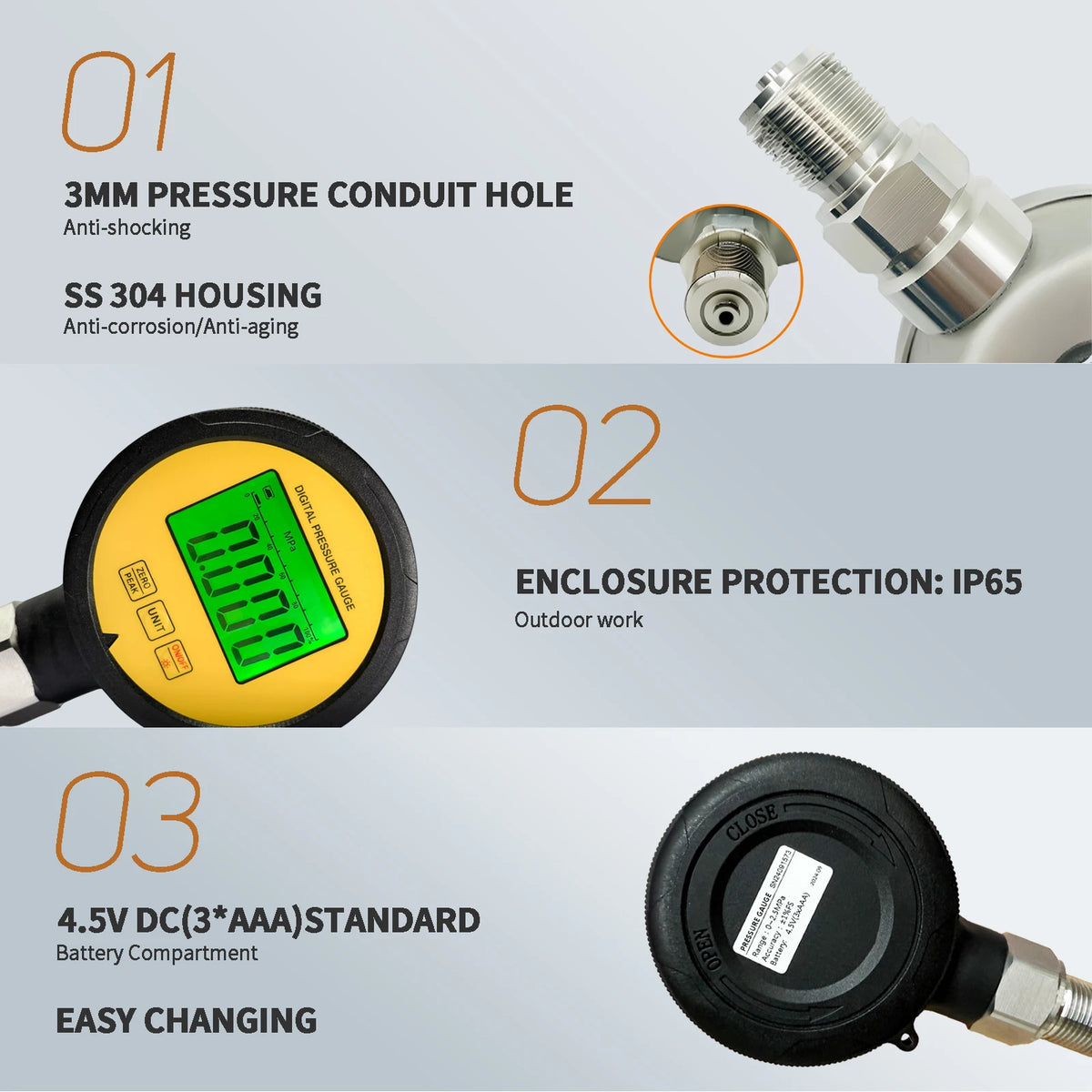 Moray ME260P 1%FS Waterproof IP65 Battery Powered Portable LCD Digital Display Pressure Transmitter Digital Pressure Gauge