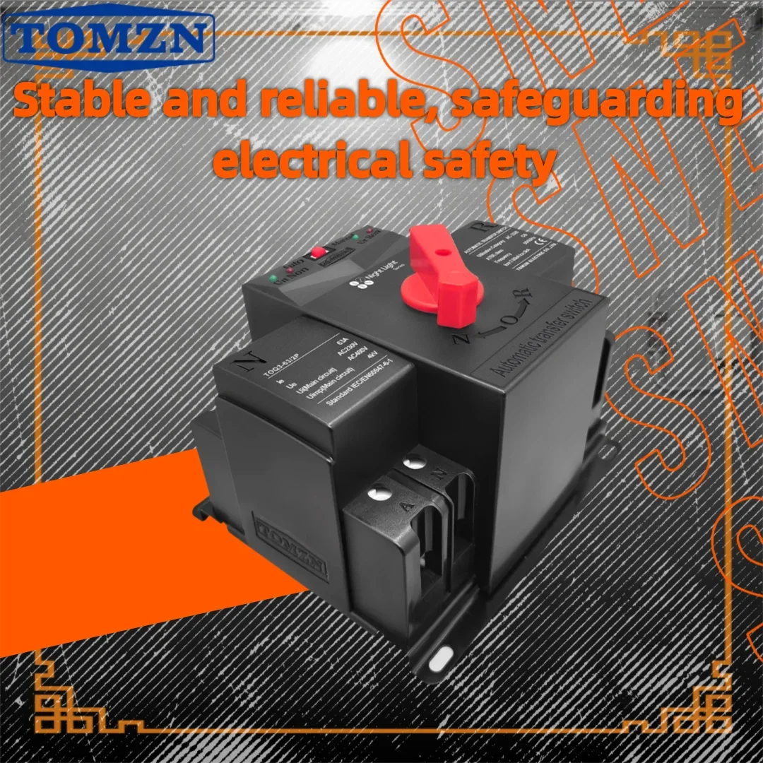 TOMZN TOQ3 Built-in Circuit Breaker 2P/4P 63A-125A with Night Light, 2-In 2/1-Out, Short-Circuit & Overload Protection