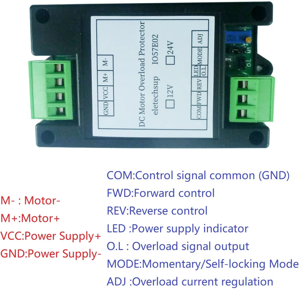 Brushed DC Motor Overload Overcurrent Short Circuit Protector Module Forward Reverse Controller 10A 20A 30A DC 12V 24V Power