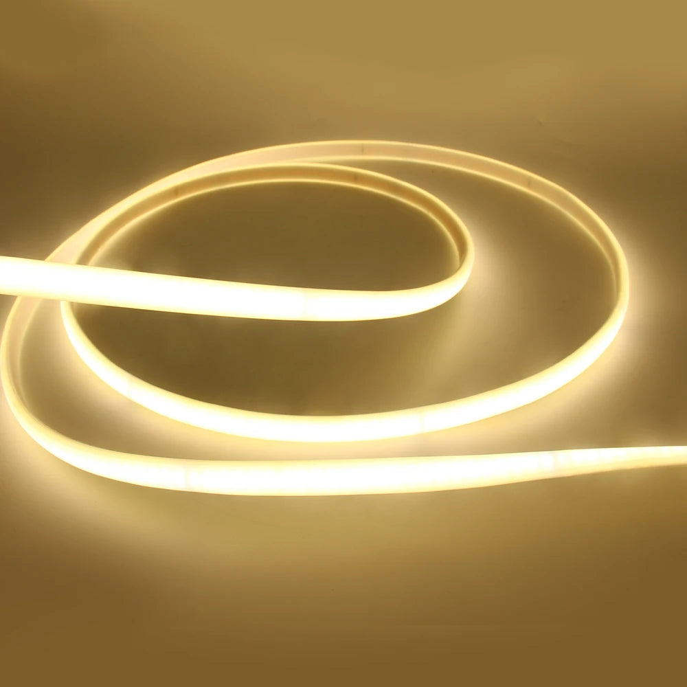 AC220V COB LED Strip Light IP67 Waterproof Flexible Ribbon 2Pin Wire/EU Plug Tape Lamp 3000K/4000K/6000K Outdoor Linear Lighting