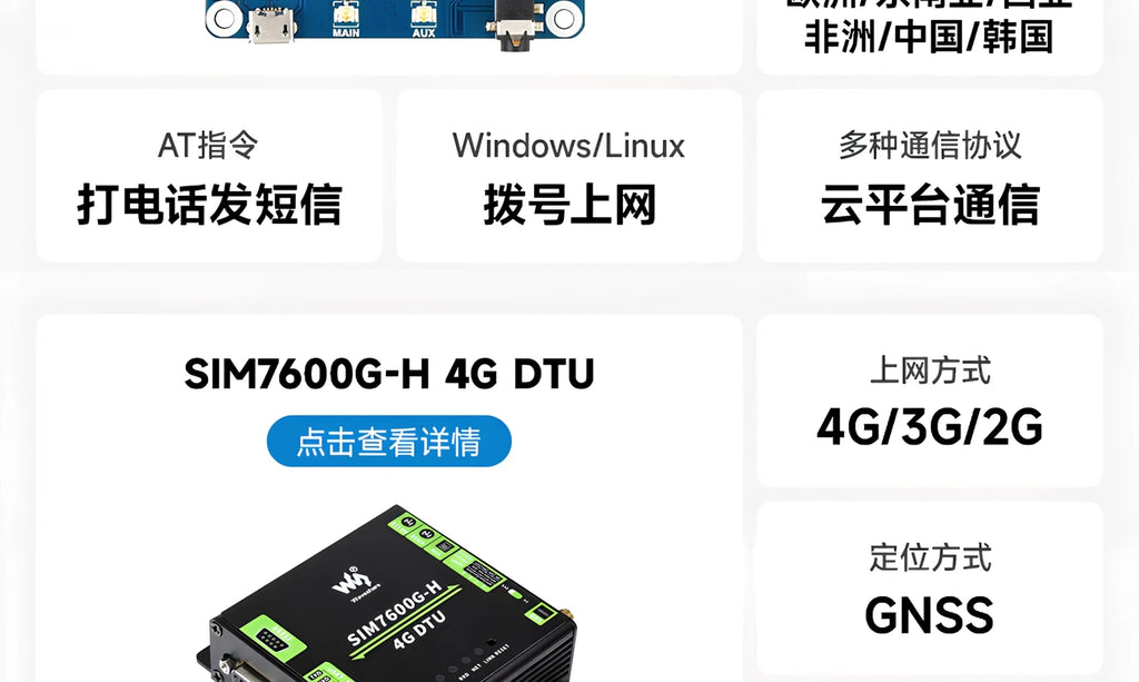 SIM7600G-H 4G HAT SIM7600 series 4G IoT module industrial grade dial-up internet access for making phone calls，SIM7600CE 4G HAT