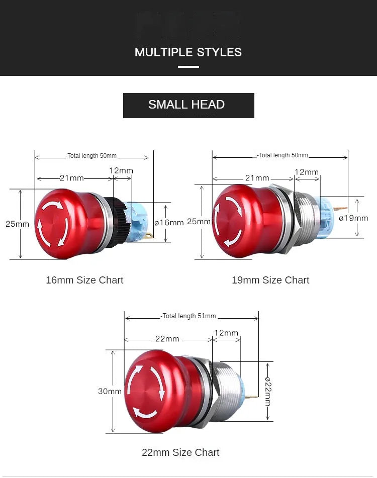 Metal Emergency Stop Button  Switches 12V/220v Latching  Knob Rotary Switch Waterproof Socket  Power-off Stop momentary