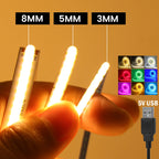 5V USB COB Led Strip Light 320 Leds/M White/Red/Green/Blue/Ice Blue/Pink PCB 3MM 5MM 8MM Flexible Ribbon Night Lamp TV Backlight