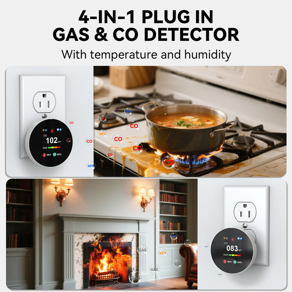 Combination Gas&Carbon Monoxide Detector 4-in-1 Natural Gas Leak&CO Alarm with Temperature&Humidity for Home security protection