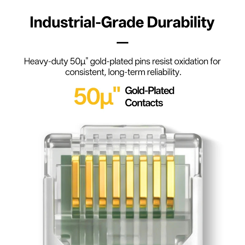 BYXGD Cat6A Tool-Free RJ45 Connector Reusable 50µ Gold-Plated | 10Gbps Anti-Unplug | T568A/B | Industrial Grade Network Plug