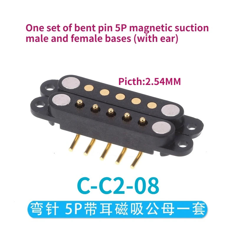 1/5 Set Waterproof DC Magnetic Pogo Pin Connector 2 3 4 5 6 7 8 9 Poles 2.54 MM Pogopin Male Female Contact Strip 90 Degree