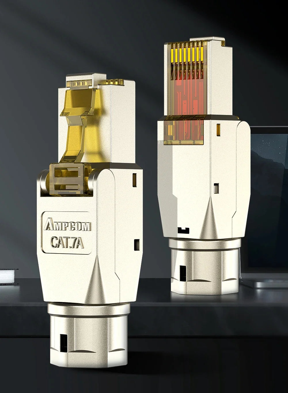 AMPCOM Tool-less RJ45 Connector, CAT8/7A/7/6A/6 Tool Free Reusable Termination Plugs Shielded Ethernet Field Modular PLug