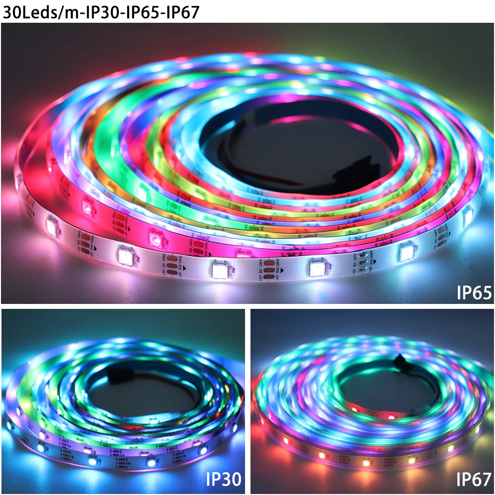 WS2811 WS2812B WS2813 WS2815 30/60/144Pixels/Leds/m 5050 RGBIC Smart LED Strip WS2812 Individually Addressable IC Light DC5V/12V