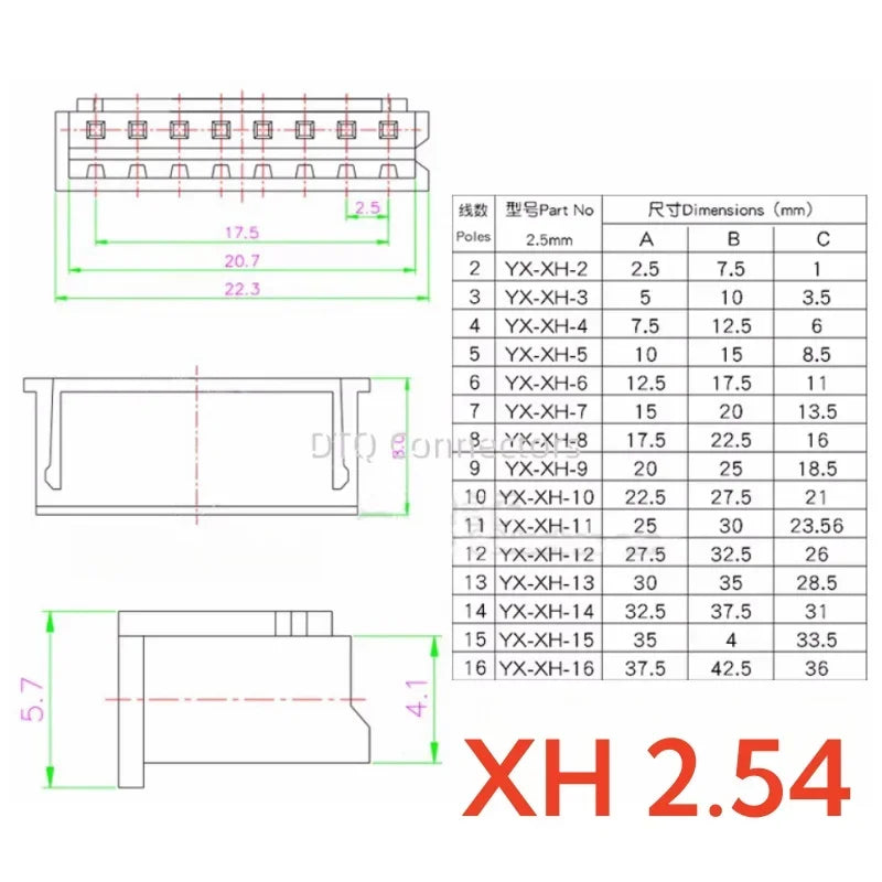 10PCS 2/3/4/5/6~12Pin Pitch Male Female Plug Socket JST XH2.54 XH 2.54mm 10cm/15cm/20cm Wire Length 26AWG Wire Cable Connector
