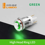 LANBOO 12E 7A High Current 4 Pin Switch Waterproof IP65 Latching or Momentary Micro Metal Push Button Switch with LED 24V220V
