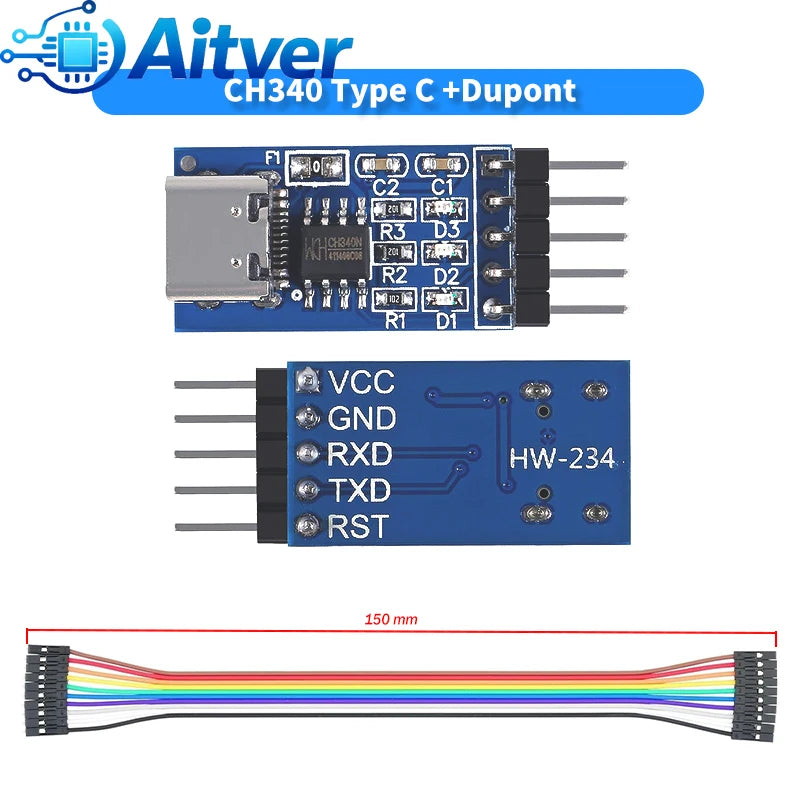 FT232RL CH340N Type C USB to TTL UART Module 3.3V 5V Serial Adapter with Dupont Cable for Arduino ESP32 ESP8266 STM32