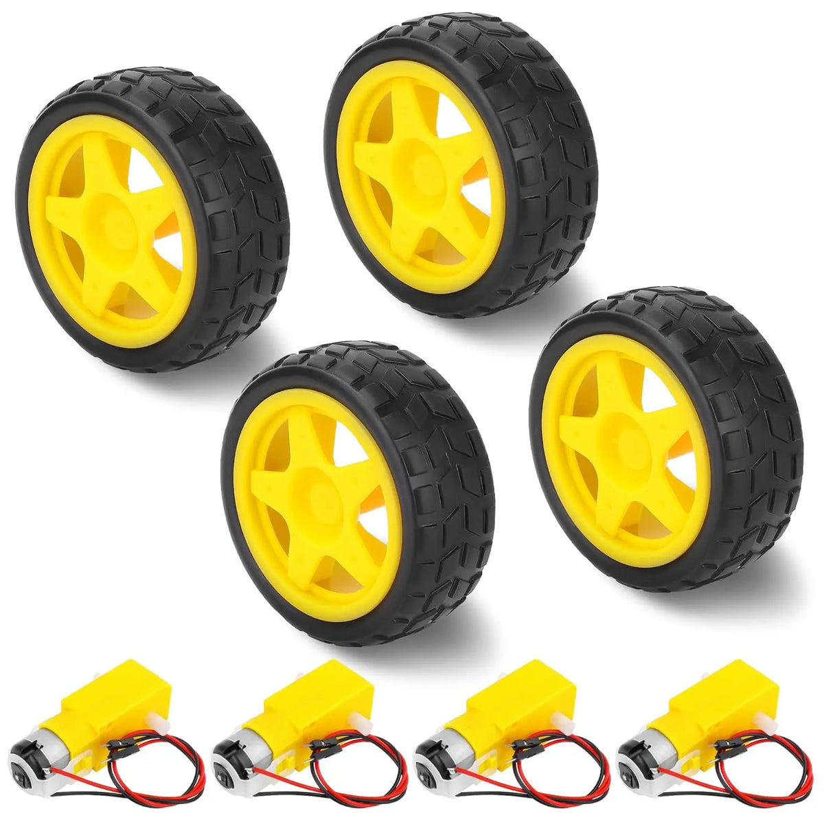 1/4Set TT Motor with Leads,DC 3-6V Gearbox Motor Dual Shaft Ratio 1:48 Motor with Tire Wheel Kit for Arduino DIY Smart Car Robot
