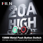 FILN 19MM 20A 12V 24V 110V 220V LATCHING MOMENTARY Flat Ring Round Push Button Switch IP66 Metal Stainless Steel  with 20cm Wire