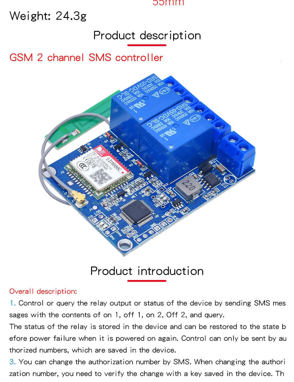 Sms Gsm Remote Control Switch Sim800C Stm32F103C8T6 1/2 Channel Relay Module for Greenhouse Oxygen Pump