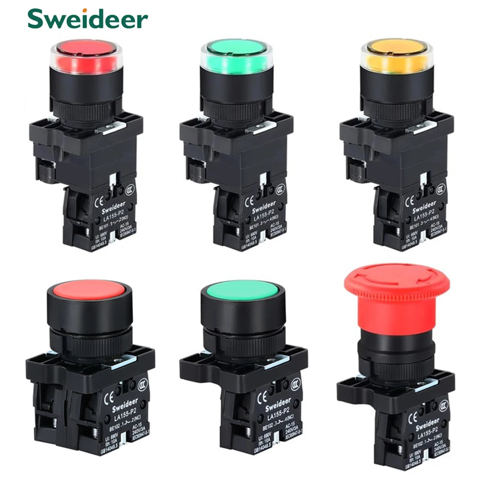 22mm Push Button Switch Momentary Reset ON OFF 12V/220V/48V/24V Black NC NO Power Button for Electrical Industrial Panelboard