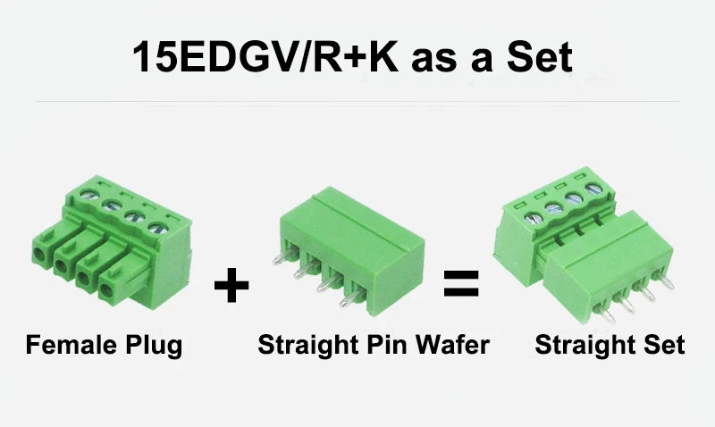 20pcs/20pairs 15EDG 2EDGK-3.81mm Female Straight  RA Male Wafer 300V8A 2P-24P PCB Phoenix Plug-in Wire Terminal Block Connector