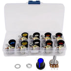 10 Sets 15MM WH148 Knurled Shaft 3 Terminals Linear Taper Rotary Potentiometer Assortment Kit B1K 2K 5K 10K 20K 50K 100K 250K 50