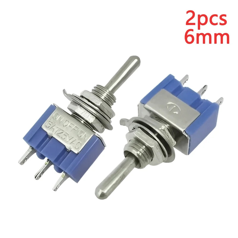 2PCS MTS-101/102/103/202/203 Toggle Switch 6mm Dark Blue 2/3Position 2/3/6Pin ON-ON/ON-OFF/ON-FFF-ON 6A 125VAC Arm Rocker Switch