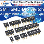 10pcs/lot Slide Type SMT SMD Dip Switch, 2.54mm Pitch 2 Row 4 Pin 2 Position / 8 pin 4 Position / 16 pin 8 Position