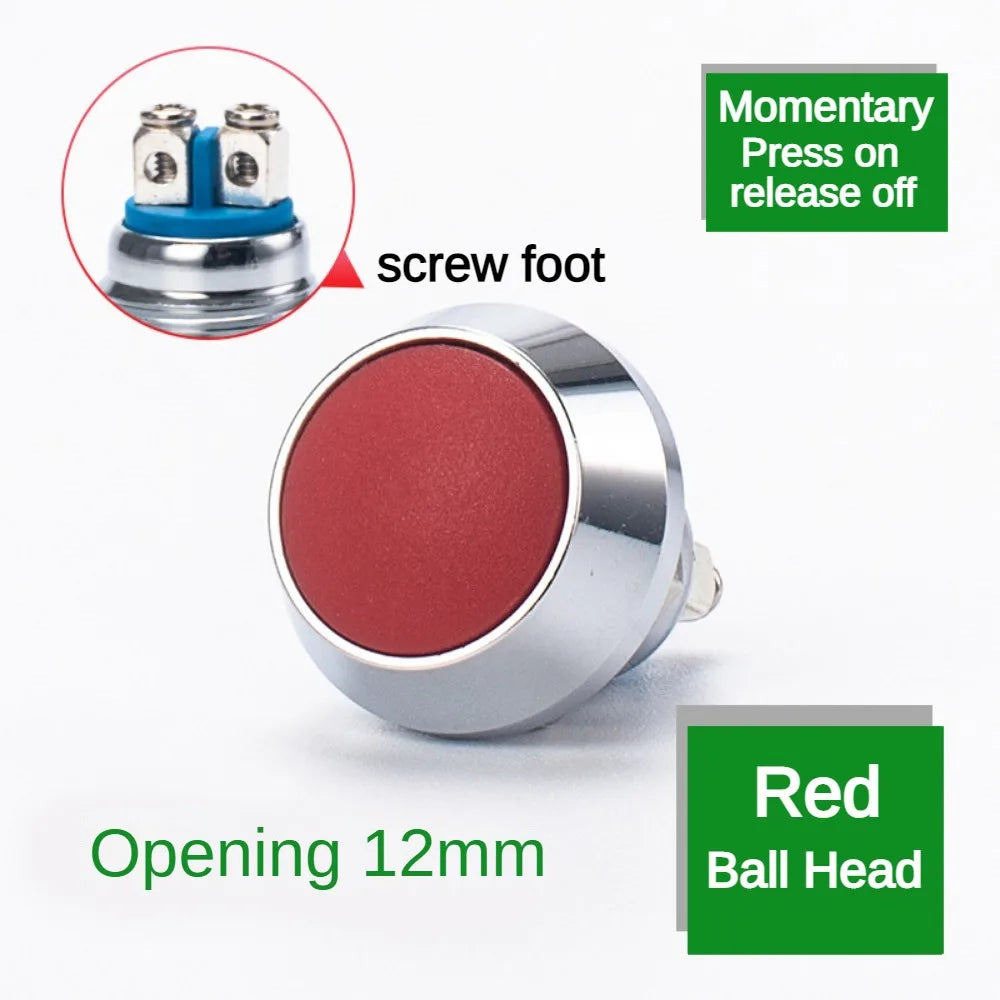 12mm Ball Round Head Metal Push Button Switch Waterproof Reset Self Locking Screw Welding Feet 3A Car Auto Horn Door Bell Swtich