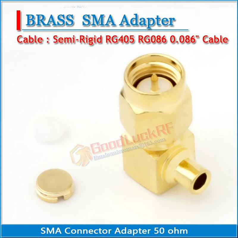 RPSMA RP-SMA RP SMA Male Plug Solder For Semi-Rigid RG405 0.086' Cable Jack Copper GOLD Straight 50 ohm RF Connector Adapter
