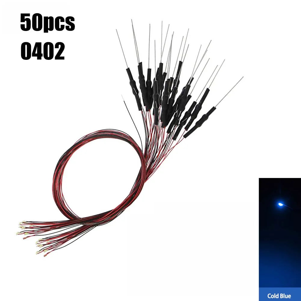 50pcs 0402 0603 With Resistance SMD Lamp Micro Litz Led Pre-soldered Chip Wired 12V Railway Model Toy Light DIY Leads Wires 30cm