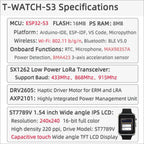 T-Watch-S3 Programmable Touchable Watch Integrated ESP32-S3 WIFI Bluetooth LoRa BMA423 Sensor MAX98357A Mic Speaker Random color