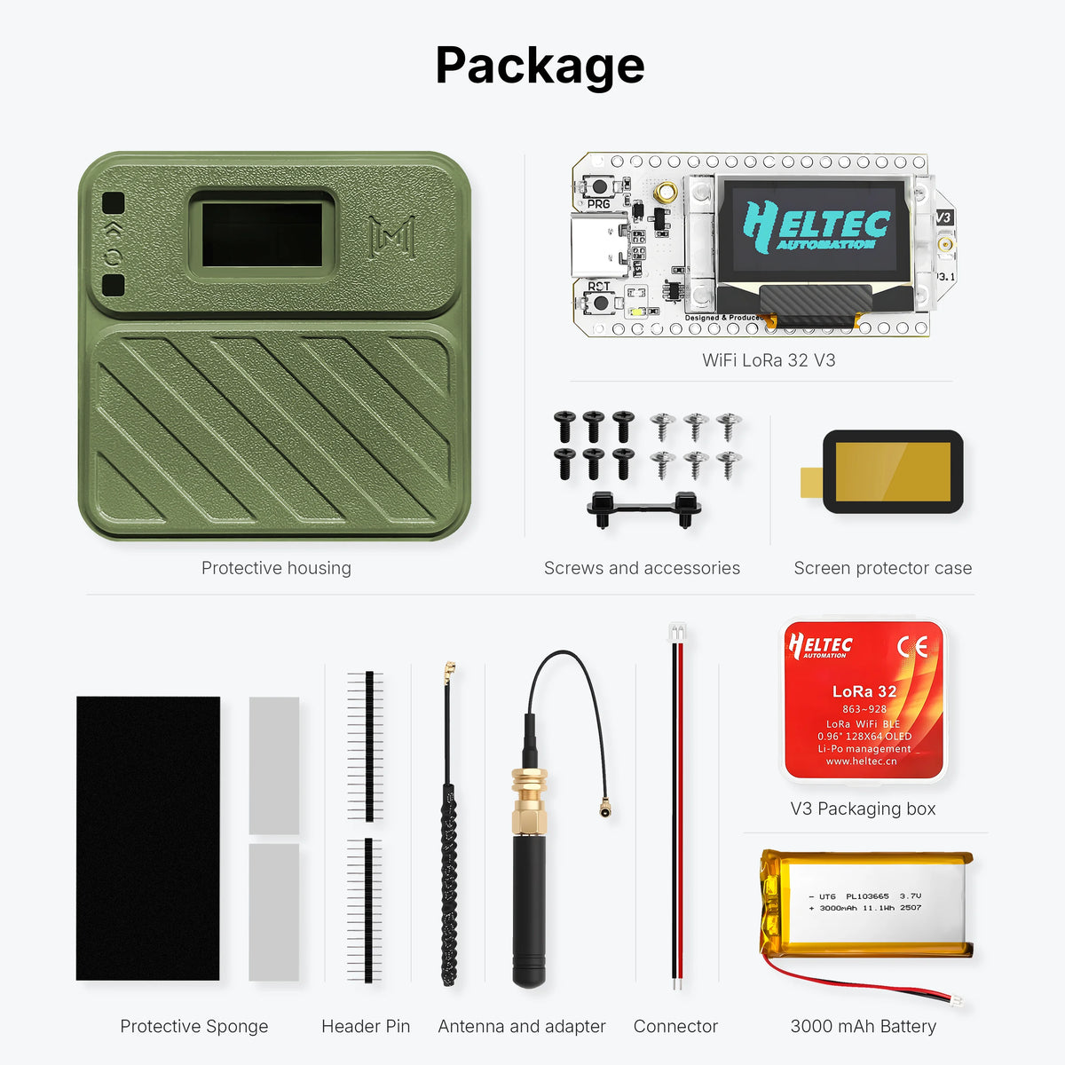 Heltec WiFi LoRa 32 V3 868MHz Development Board Kit 3000Mah Battery Meshtastic ESP32 SX1262 With Case For Arduino IoT LoRaWAN