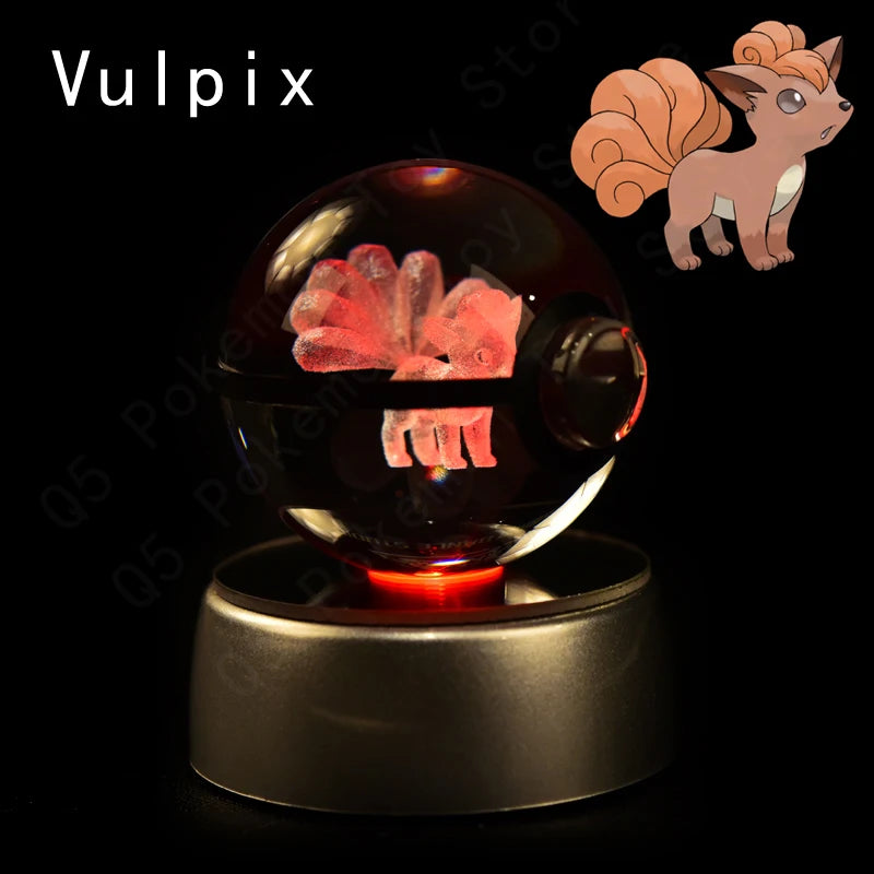 Pokemon Crystal Ball 3D Mewtwo Pikachu Gengar Pokeball 3D Night Light Lamp Glass Statue Pokemon Crystal Ball Birthday Gift