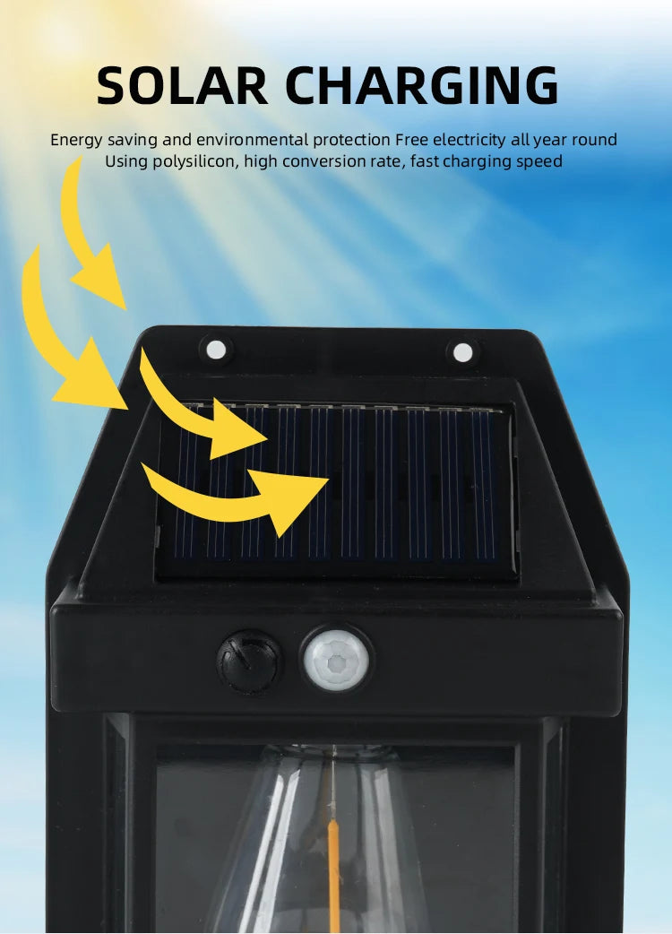 Solar Tungsten Night Lamp Intelligent Motion Sensor Wall Lamp 3 Lighting Modes Waterproof Courtyard Garden Decoration Lantern